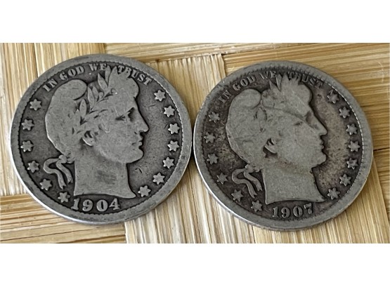 2 Morgan Silver Quarter Coins 1904 & 1907