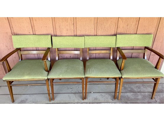 (4) Mid Century Modern Willett Transitional Solid Cherry Green Fabric Dining Chairs (2) Captains (2) Sides