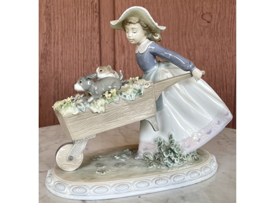 Lladro 5460 1987 'A Barrow Of Fun' Figurine Female And Puppies