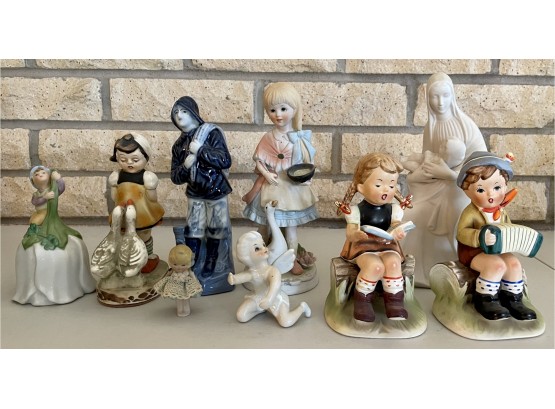 Lot Of Vintage Figurines - Ardalt Japan -Japan Fisherman - Avon Bell - Porcelain Miniature Doll - Mother Mary