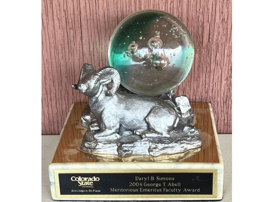 1995 By Michael Ricker Pewter Figurine And Glass Sphere Award Plaque