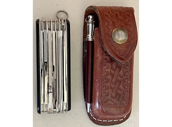 Victorinox Swiss Army Knife - Officier Suisse Switzerland Stainless - Rostfrei With Leather Sheath & Sharpener