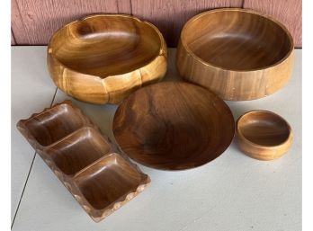 (5) Assorted Size Wooden Bowls - Genuine Monkey Pod Philippines Unmarked
