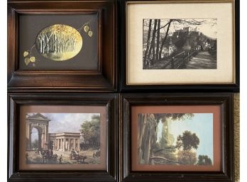 (4) Assorted Vintage Small Prints In Frames