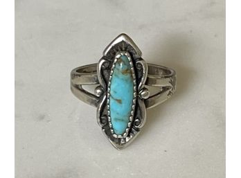 Vintage Signed Sterling Silver Navajo Turquoise Ring Size 4.5