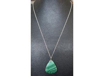 Vintage Malachite Pendant And Sterling Silver Chain 18' Chain