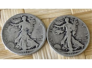 (2) Liberty Walking Silver Half Dollar Coins 1917 & 1920