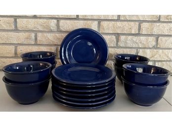 Tabletops Unlimited Venicia Hand Painted Cobalt Blue (8) Plates And (8) Bowls