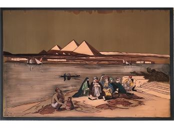 Vintage El Shami Pyramids Of Gizah From The Nile Enamel On Copper Etching