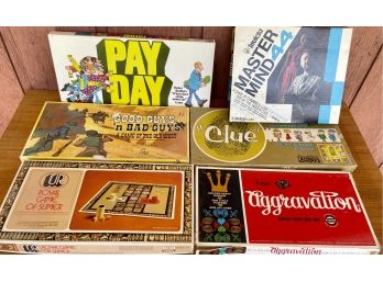Collection Of Vintage Games - Payday, Clue, Mastermind 44, Good Guys N Bad Guys, Aggravation, And More