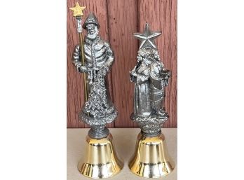 (2) Michael Ricker Pewter Bell Figurines - 3 Wisemen  1430/2500 1992 And Santa Clause 1926/2500 1992