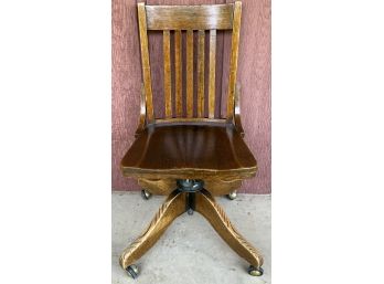 Vintage Solid Oak Ladderback Office Chair On Brass Casters