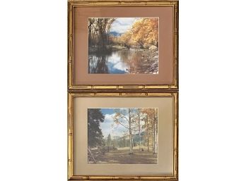 (2) Small Autumn Prints In Gold Tone Frames