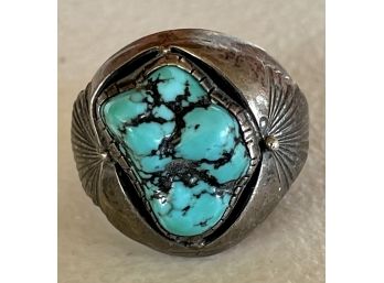 Vintage Navajo Tom Willeto Sterling Silver And Turquois Men's Ring Size 11