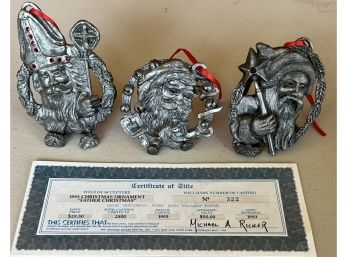 (3) Michael Ricker Pewter Ornaments With Bases - 1 With COA