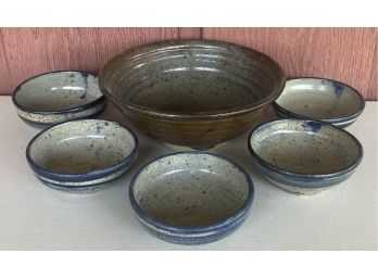 Collection Of Studio Pottery Bowls - Large Signed Simons And (5) Small Signed FH