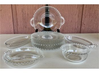 Collection Of Imperial Glass Candle Wick Plates, Serving Bowl And Dish