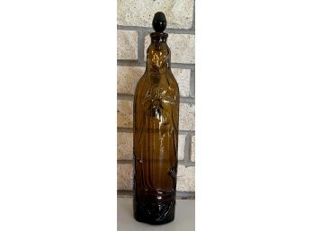 Large Mid Century Modern Art Glass Virgin Of Guadalupe Holy Water Bottle With Stopper And Handle (as Is)
