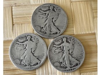 (3) Walking Liberty Silver Half Dollar Coins - 1917 - 1927