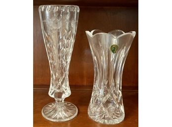 Waterford Crystal Ireland Vase And Antique Floral Etched Crystal Celery Dish