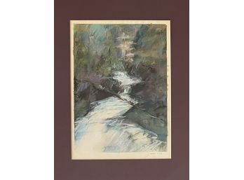 Original 1981 Signed Stephen Simons Abstract River Scene Pastel And Watercolor