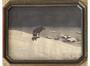 Antique Winter Wolf Print In Frame