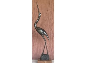 Vintage 13' Hand Carved Water Buffalo Horn Heron Sculpture On Wood Base Made In India