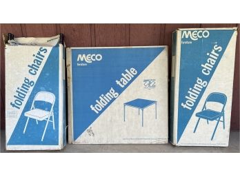 (4) MECO Metal Folding Chairs With Matching Table In Original Boxes (1 Of 2)