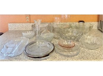 Large Collection Of Vintage And Antique Clear Pressed Glass Bowls, Vases, Divided Serving Dishes And More