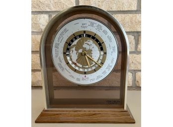 Vintage Verichron GMT World Time Quartz Mantel Clock With Red Airplane Second Hand