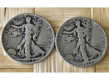 (2) 1933 Walking Silver Half Dollar Coins