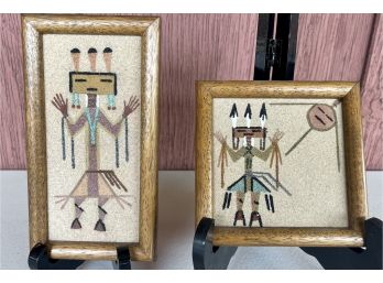 Pair Of Framed Vintage Healing God Sand Prints With Oak Frames