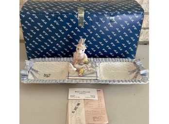 1989 Fitz And Floyd Bunny Serving Divided Dish With Lid With Original Box And Paperwork
