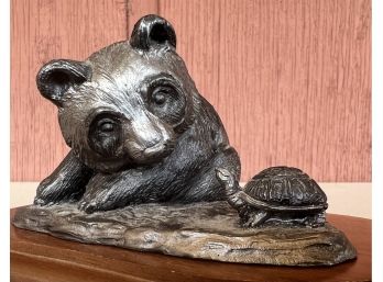 Michael Ricker Panda And Turtle Figurine With Wood Base 106/1250  1991