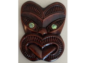 Vintage Carved Wooden Tribal Mask With Abalone Eyes