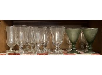 (21) Assorted Vintage Clear And Green Glasses