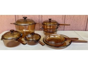 Set Of Vintage Vision By Corning USA Pot And Pan Set Including Double Boiler, 3.5 Liter Stock Pot, And More