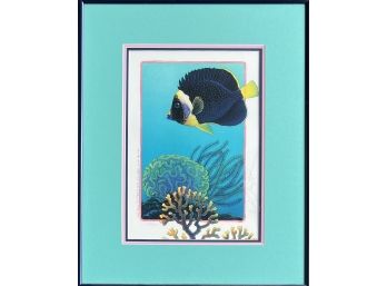 Yellow Trail Angelfish With Corals By J. Hook 1990 Signed Framed Print 266 Of 900