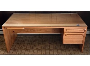 MCM Made In Denmark Teak Color Wood Glass Top Office Executive Desk With Pull Out Tray And Filer With Keys