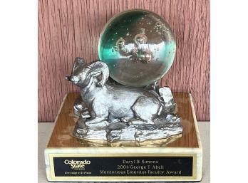 1995 By Michael Ricker Pewter Figurine And Glass Sphere Award Plaque