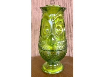 Vintage Viking Glass Green Owl Fairy Candle Lamp