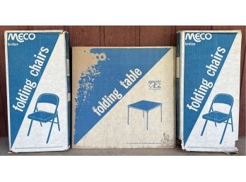 (4) MECO Metal Folding Chairs With Matching Table In Original Boxes (2 Of 2)