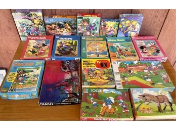 Large Collection Of Vintage Jig Saw Puzzles - Walt Disney, Peanuts, Smurfs, Sesame Street, And More