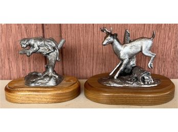 (2) Michael Ricker Unsigned Private Commission Figurines - Deer And Mountain Lion