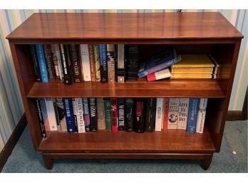 Mid Century Modern Willett Transitional Solid Cherry Wood 2 Shelf Bookcase With Peg Legs