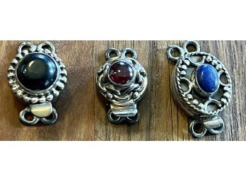 3 Sterling Silver 925 Onyx - Garnet - Blue Lapis Two Strand Box Clasp For Jewelry Making