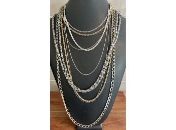 Lot Of Vintage Silver Tone And Gold Tone Necklaces (1) Sterling Silver Box Chain 18' Long