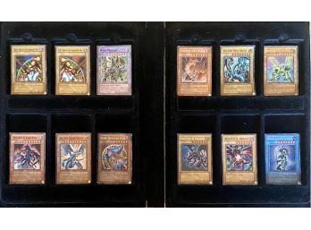Gold Yugioh Holder & Cards - Right/left Arm Of The Forbidden One, Blue-eyes White Dragon, Dark Magician Girl
