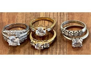5 Vintage Rhinestone Rings - 2 Sterling Silver Size 6 - 2 Gold Tone And One Silver Tone