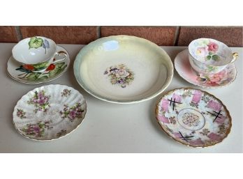Small Collection Of Vintage And Antique Saucers, Teacups, And Bowl - Takiro Japan, Anthurium, Royal Sealy